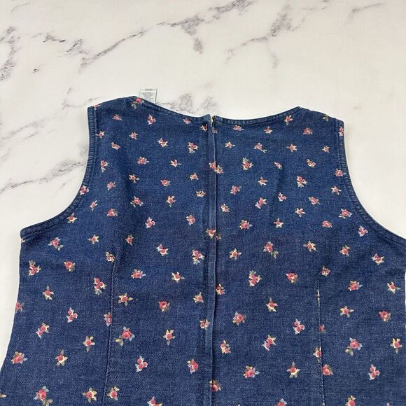 Liz Claiborne Womens Vintage Y2k Denim Dress Size 10 Blue Pink Floral Jean - Picture 7 of 9